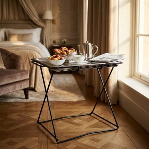 Handmade SS304 55 cm <b>Tray</b> Table Bright Satin Steel Free Kandhar Fluted <b>Butler</b> <b>Tray</b> Lifts Folding Stand for Home Decorative <b>Trays</b> - Product Image 2
