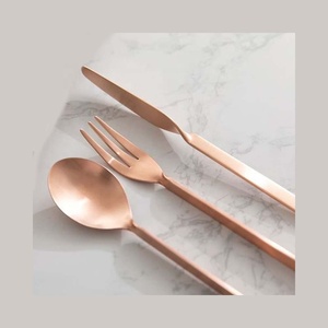 Unique Rose Gold Polished Designer Flatware <b>Set</b> Forks Spoons Knife Flatware Steel Cutlery <b>Set</b> Stainless Steel Cutlery <b>Sets</b> - Product Image 1