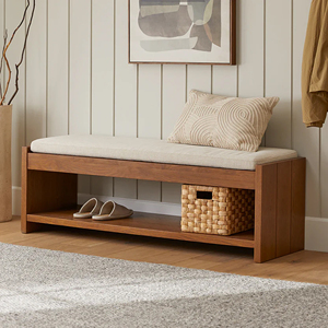 Banco de Madera de Teca para Interiores con Cojín, Duradero, de Alta Densidad y con Estante de Almacenamiento, Diseño Moderno - Fabiola - Product Image 5