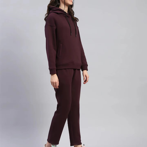 Ensemble de survêtement pour femmes, à capuche, manches longues, couleur unie, coupe ample, vêtements décontractés en coton, tenue d'automne avec poches latérales - Product Image 3