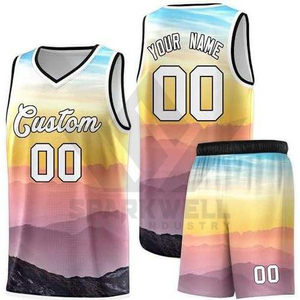 Conjunto de Uniforme de Baloncesto Personalizado, Sublimado, Degradado, Malla, Cuello en V, Sin Mangas, 100% Poliéster, Transpirable, Unisex, Adulto, Todas las Temporadas - Product Image 2