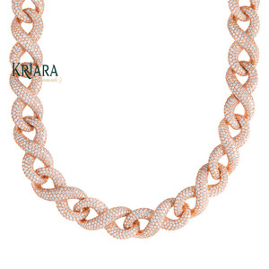 S925 Rose Gold Plated Moissanite Link Chain <b>Statement</b> <b>Necklace</b> Round Brilliant Cut Micro Pave Everyday Wear Unisex Luxury - Product Image 1