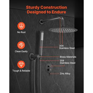 Wall Mounted Rainfall <b>Bathroom</b> Shower System 10 Inch Rain Shower Head with Handheld Spray Shower Faucet <b>Set</b> <b>Accessory</b> - Product Image 6
