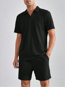 Ensemble Homme Deux Pièces : Short Décontracté Respirant en Tissu Tricoté Texturé et Polo Homme, Ensemble 2 Pièces Pantalon et T-shirt pour Homme - Product Image 3