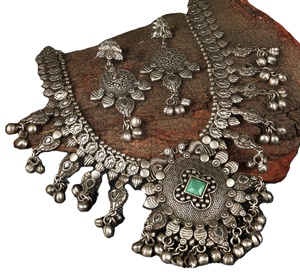 Antique Oxidized Gold Plated Trendy Bohemian Wedding Engagement Women's <b>Statement</b> <b>Necklace</b> Earring Set with Zircon - Product Image 1