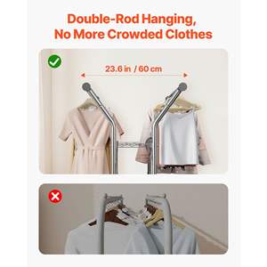 Porte-vêtements en acier au carbone à hauteur réglable, capacité de charge de 264 lb, 2 barres de suspension, 2 étagères de rangement pour la chambre à coucher, séchage sur support - Product Image 5