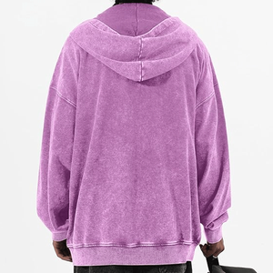 Sweat à capuche zippé pour homme Winters Grey 100% Coton Polaire, délavé à l'acide, teint uni, brodé, coupe oversize, effet délavé soleil - Product Image 5