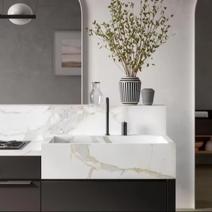 Dalle de pierre frittée en marbre blanc Calacatta Michelangelo Book Match d'Italie, 12 mm, polie, pour comptoir de cuisine et table - Product Image 1