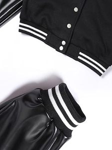 baby healthy Women's Crop Varsity <b>Jacket</b> Stitched Leather <b>Baseball</b> <b>Bomber</b> <b>Jacket</b> Y2K Streetwear Short Coat - Product Image 5