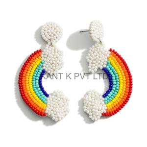 Boucles d'oreilles artisanales colorées en perles arc-en-ciel pour femmes, boucles d'oreilles pendantes bohèmes - Product Image 2