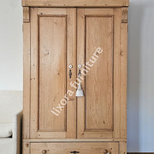 Armoire de rangement de luxe en bois massif artisanal à 2 portes avec tiroir de base, finition naturelle - Product Image 2