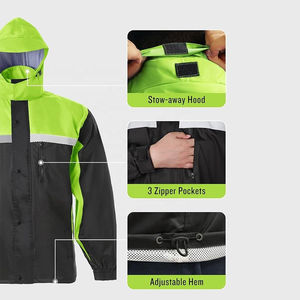 Traje Impermeable de Alta Visibilidad Industrial, Chaqueta y Pantalones con Recubrimiento de PU Oxford, para Trabajo al Aire Libre - Product Image 4