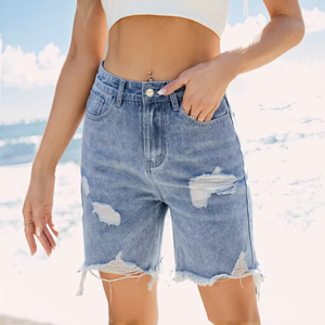 Shorts en jean taille haute pour femme, sexy, respirants, décontractés, avec design déchiré, parfaits pour l'été - Product Image 2
