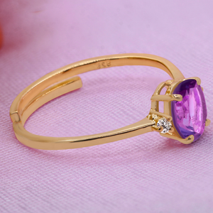 Wholesale 18K Gold Plated 925 Sterling Silver Oval Natural Amethyst Cubic Zirconia Accent <b>Adjustable</b> <b>Ring</b> Women Fine Jewelry - Product Image 6