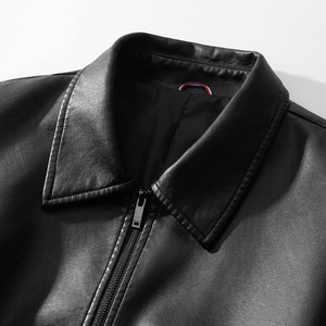 High Quality <b>Winter</b> Stylish Smooth <b>Waterproof</b> Streetwear Men's Solid Color Zipper Crop Faux PU Leather <b>Jacket</b> - Product Image 3