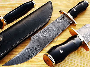 มีดล่าสัตว์เหล็กดามัสกัสขนาด 16 นิ้ว รุ่นลิมิเต็ดอิดิชั่น ปรับแต่งได้ ด้ามทำจากเขาควาย มีดโบวี่สำหรับเอาตัวรอดที่ดีที่สุด มีดตั้งแคมป์แบบตีขึ้นรูป - Product Image 5