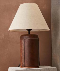 Leather <b>Table</b> <b>Lamp</b> E26 <b>Base</b> Brown Cylindrical Shade Switch Control Industrial Design Bedroom Decorative Middle Size - Product Image 2