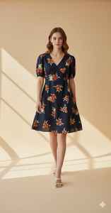 Vestido Midi para Mujer, Estampado Floral, con Tirantes Finos, Casual, Transpirable, Cintura Natural, Azul, con Botones, 100% Algodón, Corte en A, Ajuste Moderno - Product Image 3