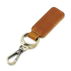 Personalized Genuine Leather Keychains Custom Embossed Custom Logo Simple square Leather <b>Keyring</b> - Product Image 1