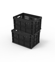 Boîte de rangement pliable double écologique coréenne en plastique noir pour vêtements 56L, empilable, multifonctionnelle et légère