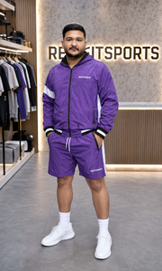 REXFIT SPORTS 2026 Custom <b>Men</b>’s Purple Nylon Hooded <b>Jacket</b> and Shorts Set Full Zip Streetwear Sportswear Private Label - Product Image 4