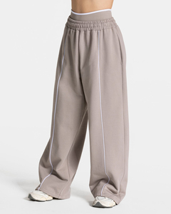 OEM Women's Stone Grey Contrastline <b>Oversized</b> <b>Sweatpants</b> Cotton Fleece Elastic Waist Back Pocket Premium Quality Wideleg Joggers - Product Image 1