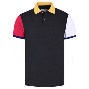 Men's Navy <b>Blue</b> Short Sleeve Knitted <b>Polo</b> <b>Shirt</b> With Cream Collar And Zipper Casual Solid Design Breathable Cotton Fabric - Product Image 1