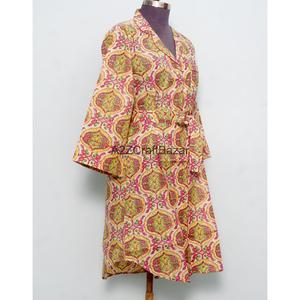 Handmade Non Woven 100% Cotton Block Printed Floral <b>Bell</b> Sleeve Midi Dress Button Closure Breathable Eco-Friendly for Evening - Product Image 5