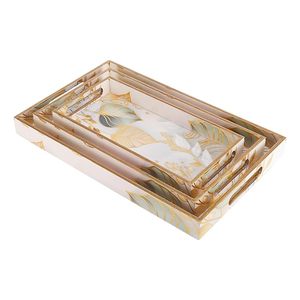 Plateau de service rectangulaire en bois fait main avec motif de feuilles, résistant à la chaleur, design moderne pour la décoration de la maison et les cadeaux de mariage - Product Image 3