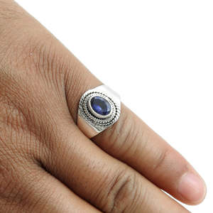 Anillo Vintage con Gema de Iolita de Corte Ovalado, Precio al por Mayor, Hecho a Mano, Plata de Ley 925, Joyería Bohemia al Precio Más Bajo - Product Image 4