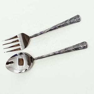 Set de couverts modernes en acier inoxydable pour mariage royal avec poignée unie plaquée argent Set de service pour bar à salade - Product Image 2