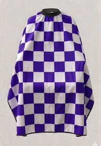 Bata de Barbero Impermeable de Poliéster con Diseño a Cuadros Morado y Blanco, con Detección de Agujas y Fusión sin Costuras, Unisex - Product Image 2