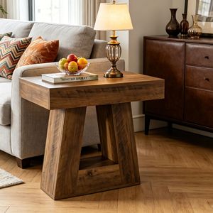 Tavolino Moderno Mid-Century per Camera da Letto, Lussuoso Tavolo Antico in Legno Massello di Mango e Pino con Dettagli in Acciaio Inossidabile per Arredamento Appartamento - Product Image 4