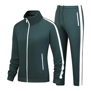 Ensemble de survêtement unisexe vert foncé uni, fermeture éclair intégrale, col rabattable, style sportif, séchage rapide, personnalisable, léger, vêtements d'automne pour adultes - Product Image 3