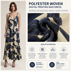 <b>Women</b> Polyester Woven Digital Print Maxi <b>Dress</b> Spaghetti Strap Backless A-Line Casual <b>Boho</b> Beach <b>Dress</b> - Product Image 1