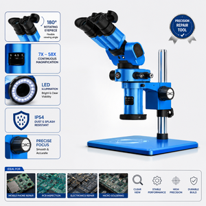 Microscope stéréoscopique trinoculaire Sunshine |   Amplification 10X 180 °   Outil de réparation de précision à mise au point manuelle, design rotatif et pliable, IP54 - Product Image 4