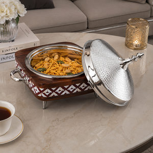 Cacerola Cuadrada de Acero Inoxidable de Lujo con Base de Madera Incrustada |   Recipiente Térmico con Tapa Martillada para Mantener la Comida Caliente, para el Hogar y Hoteles - Product Image 4