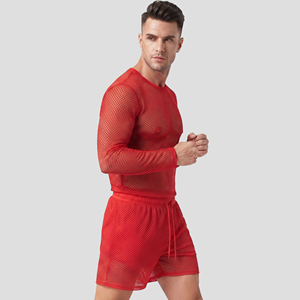 Men's <b>Mesh</b> Shirt <b>Set</b> Casual Long Sleeve <b>Mesh</b> Tops Shorts <b>Two</b> <b>Piece</b> Mens 100% Polyester Summer Clubwear <b>Mesh</b> Shorts <b>Set</b> Men - Product Image 2