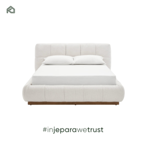 เตียงนอนดีไซน์คลาสสิกร่วมสมัย โครงไม้เนื้อแข็ง หุ้มผ้ากำมะหยี่สีขาวงาช้าง นุ่มสบาย เหมาะสำหรับโรงแรม วิลล่า ขนาดคิงไซส์ - Product Image 2