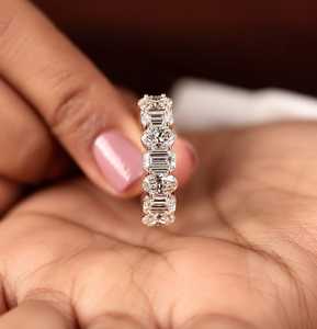 Oval <b>Emerald</b> Cut Lab Grown Diamond Wedding Band 10k 14k 18k Solid Gold Rose Gold <b>Silver</b> Eternity Stacking <b>Ring</b> - Product Image 4