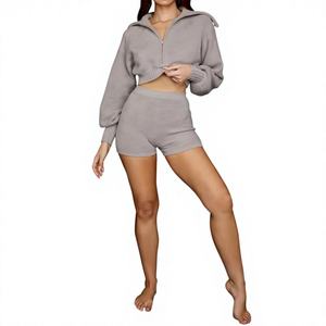 MOJO Womens <b>Crop</b> <b>Top</b> Shorts Set Elastic Waist High Waist Shorts Vintage Casual Summer Two-Piece Outfit Spandex/Polyester - Product Image 1