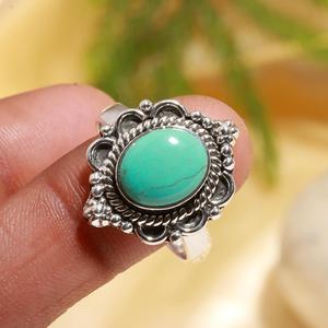 Handmade Steering Silver Silver Plated Arizona <b>Turquoise</b> Gemstone <b>Ring</b> Oval Shape Prong Setting For Fashion Jewelry Set & Women - Product Image 2