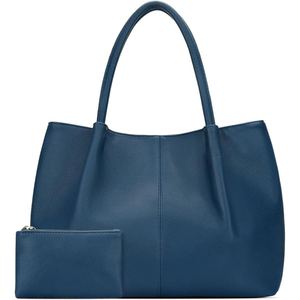 Blue Tie Dye <b>Pebbled</b> Leather Tote Bag Set Large Capacity Shoulder Handbag with Pouch for Travel Shopping Daily Use - Product Image 3