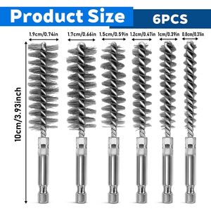 6-Piece Stainless Steel Bore <b>Brush</b> Set 6 Size Twisted <b>Wire</b> Cleaning <b>Brush</b> with 1/4 Inch Hex Shank Copper Pipe Cleaner - Product Image 6
