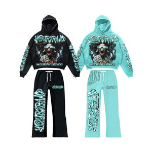 ผู้ผลิตเสื้อผ้าคุณภาพดีจากปากีสถาน กางเกงขาบานแบบสั่งทำพิเศษ สไตล์วินเทจ ล้างสีแบบแอซิดวอช พิมพ์ลายพัฟฟ์ ชุดวอร์มผ้าฝ้ายสำหรับผู้ชาย - Product Image 1