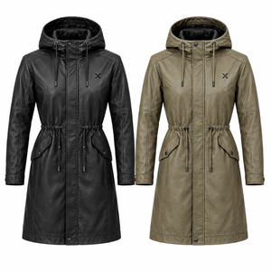 Parka unisexe en cuir véritable |   Noir Olive Vert Kaki |   Fabricant OEM ODM |   Conception de qualité supérieure |   Vêtements en cuir | - Product Image 5