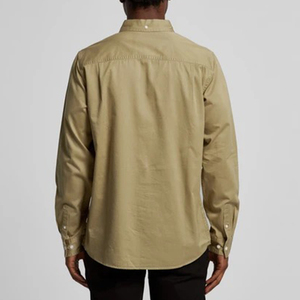 Camisa Elegante de Alta Gama para Hombre, Cuello Mao, Popelina de Algodón, Cierre Frontal, Color Liso, Primavera, Manga Larga, Color Caqui - Product Image 2