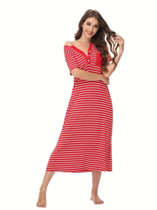 2026 Women's Animal Print 100% Cotton Breathable Super Soft Loose Jersey Fabric V-neck Short-Sleeve Sleep Dress Spring Summer - Product Image 3