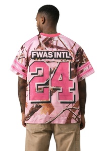 Vente en gros de maillots de football américain unisexes rose camouflage, personnalisés, en polyester respirant, sublimation, streetwear, t-shirts à col en V - Product Image 3
