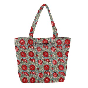 Bolso de hombro acolchado de lona de algodón estampado bloque hecho a mano para mujer, estilo indio, logotipo personalizado, lona de otoño, compras, verano e invierno - Product Image 1
